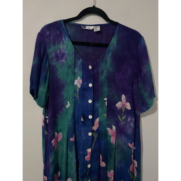 La Cera Dress Women’s Large Multi Floral Watercolor Button Front Fairy Boho Vtg - Picture 5 of 15